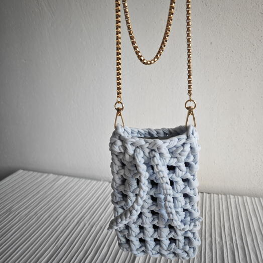 El Yapımı Örgu Telefon Çantası Buz Mavisi