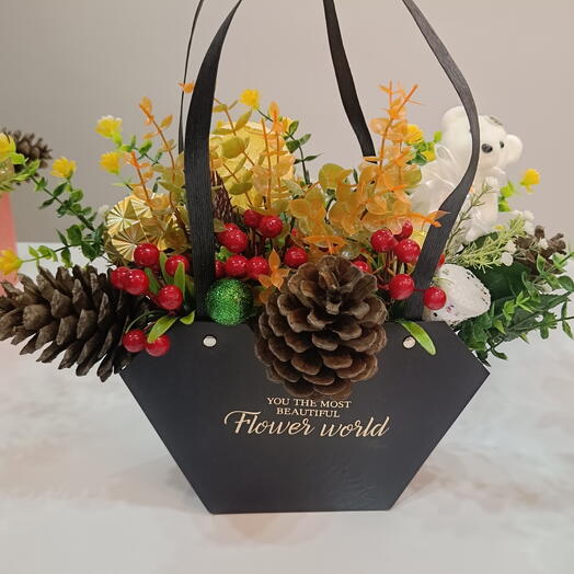 Yeni Yıl Özel Siyah Kalp Çanta Aranjman