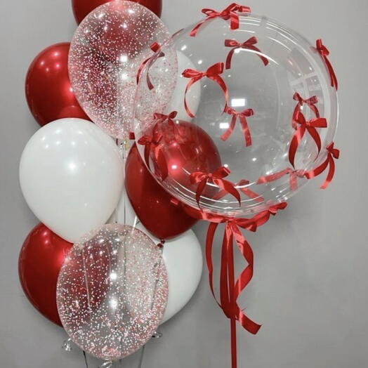 Luks Şeffaf Bubble Balon Seti – Kırmızı   Beyaz Konsept (Kurdele Detaylı)