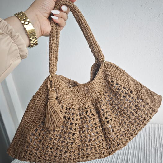 El Yapımı Örgu Makrome Çanta Kahverengi