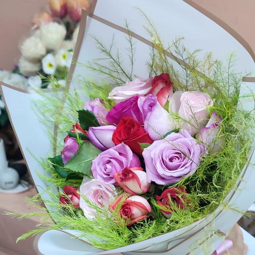 Mixed color rose bouquet 17- karışık renkli gul buketi