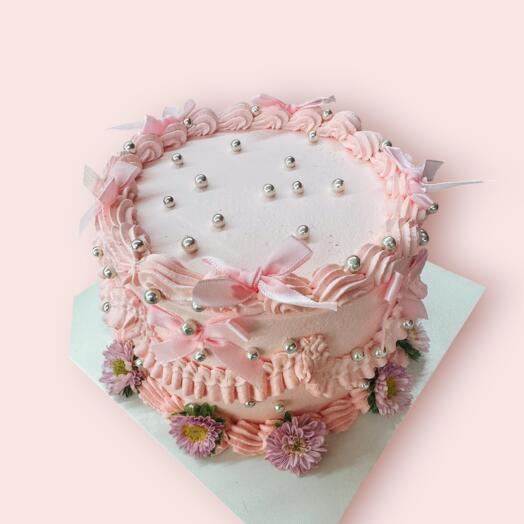 B day cake Pink ribbon - Bento pasta pembe kurdeleli