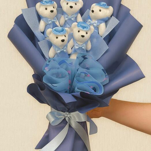 Mavi Elbiseli Ayıcık Buketi