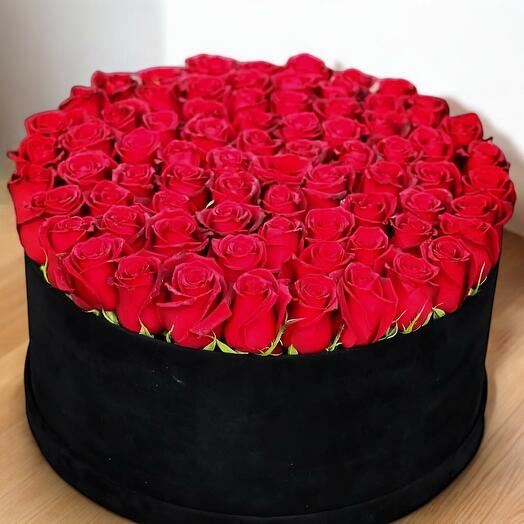 65 Red Roses in a Cylindrical Box