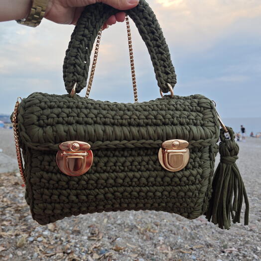 El Yapımı Örgu Penye Çanta Haki