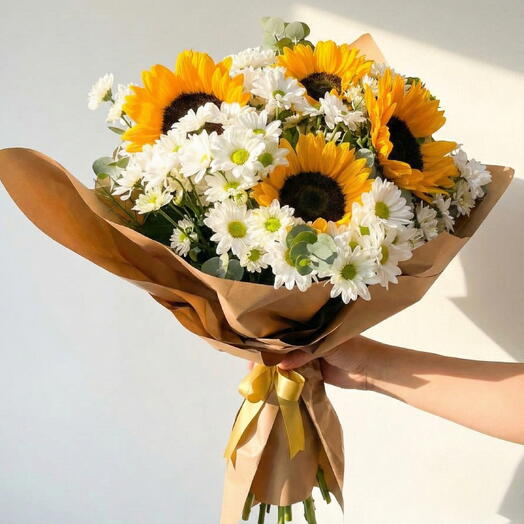 Guneş Çiçeği ve Papatya Buketi