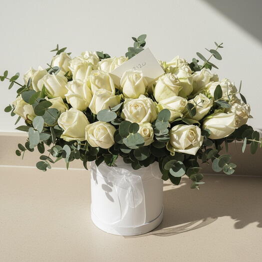 White Nobility: Box of 35 White Rose Arrangement