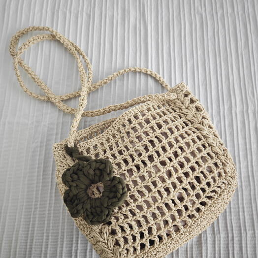 El Yapımı Örgu Çanta Kağıt İp File Model Bej