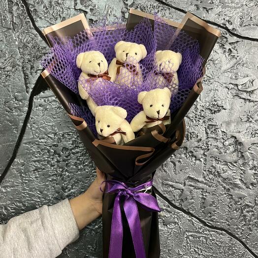 ORTA BOY PELUŞ BEYAZ AYICIK BUKETİ