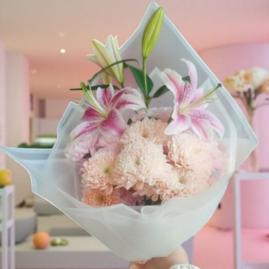 Lilyum ve krizantem buketi pure beauty