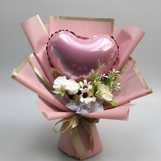 Kalbimin Işığı: Özel Pembe Kalp Balonlu Aranjman