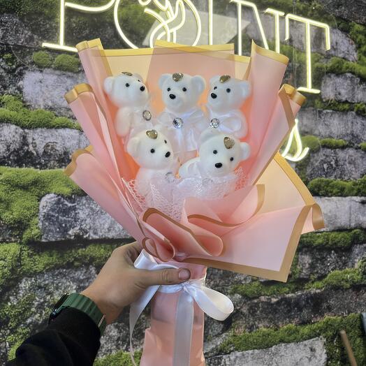 Point Flowers Strafor Beyaz Ayıcık Buketi