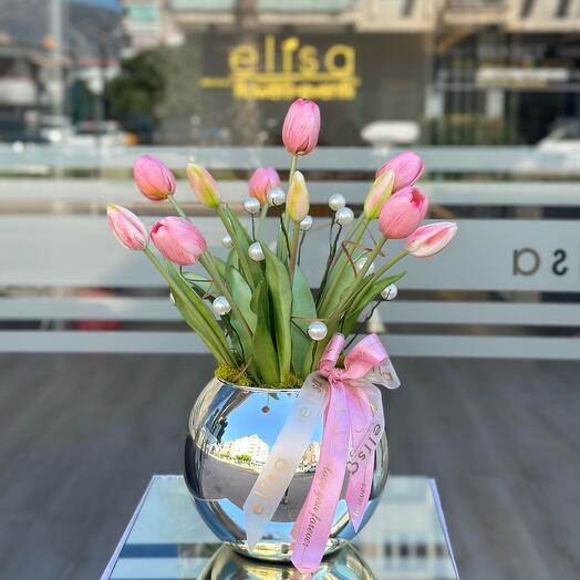 Gerçek Dokulu Yapay Lale Aranjmanı