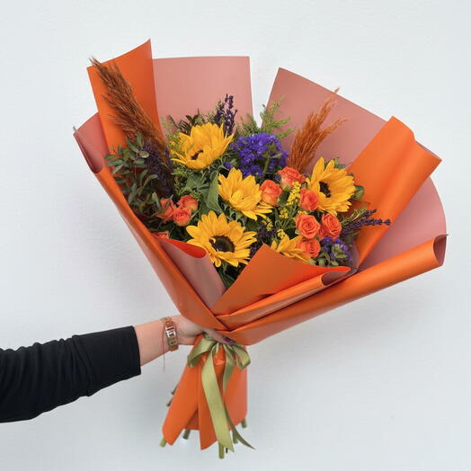 Sunflowers and Orange Roses