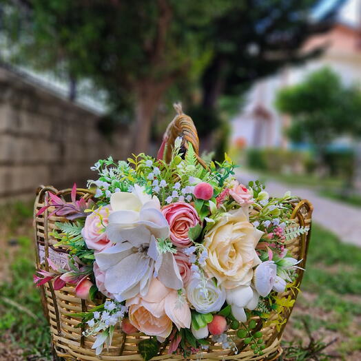 Çiçekli  Hasır Piknik Sepeti