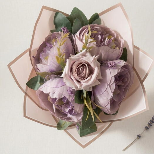 Lila Pudra Şakayık ve Gul Buketi