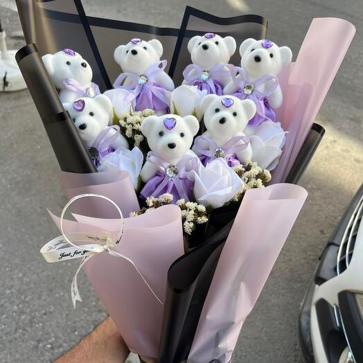 MEGA BOY CİPSOLU LİLA AYICIK BUKETİ