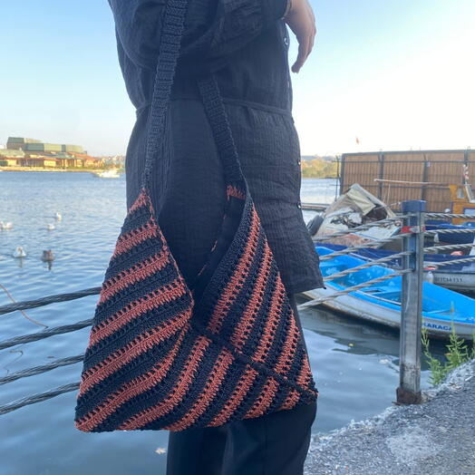 El Yapımı Örgu Çanta Mumlu İp Çapraz Kahverengi