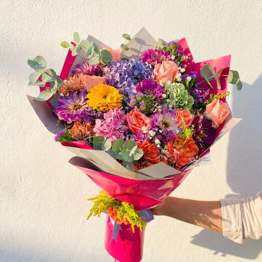 Renkli Karışık Çiçek Buketi
