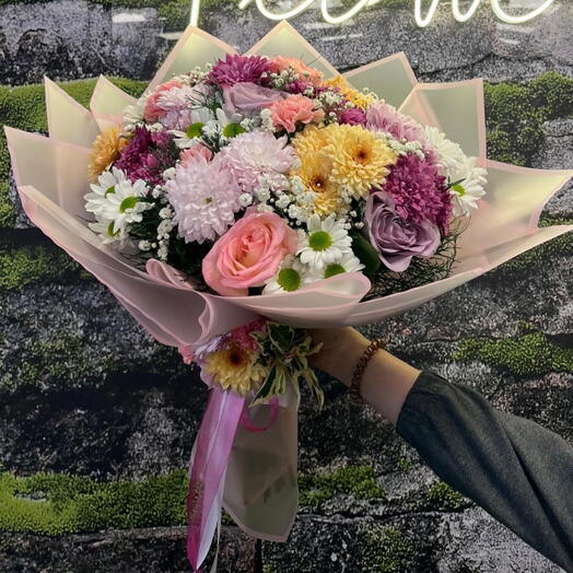 SOFTLOVE İTHAL GÜL KRİZANTEM PAPATYA BUKETİ