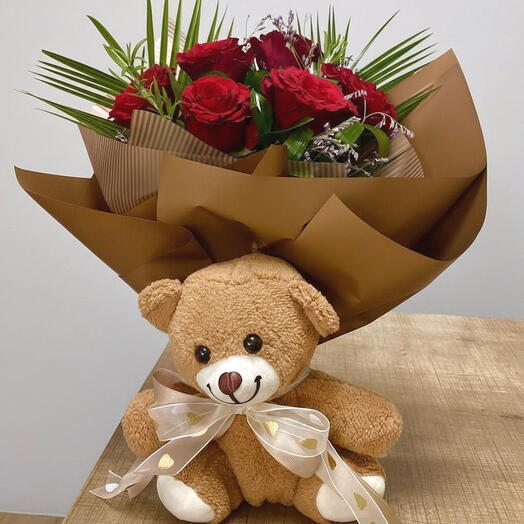 Rose and Bear Bouquet