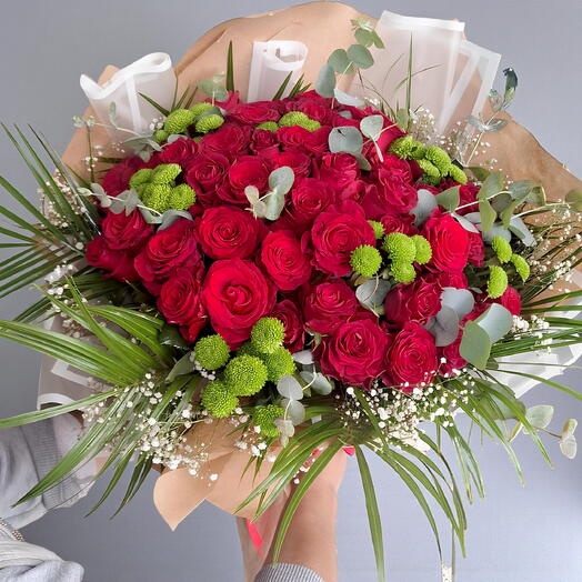 60kirmizi gul yesil krızantem 5adet fenixs  cipso  okoloptus yaparagı