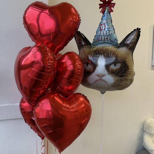 Grumpy Cat balonları  ve kalp şeklinde balon seti