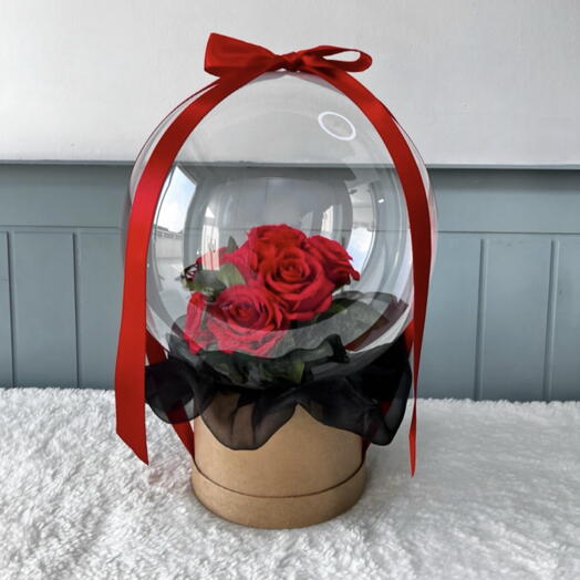 Luks Kırmızı Gul Bubble Tasarım – Cam Kure İçinde Özel Aranjman