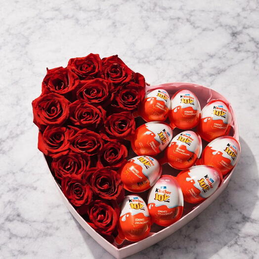 Kalp Kutuda Kırmızı Gul   Kinder Joy Seti – Romantik Surpriz