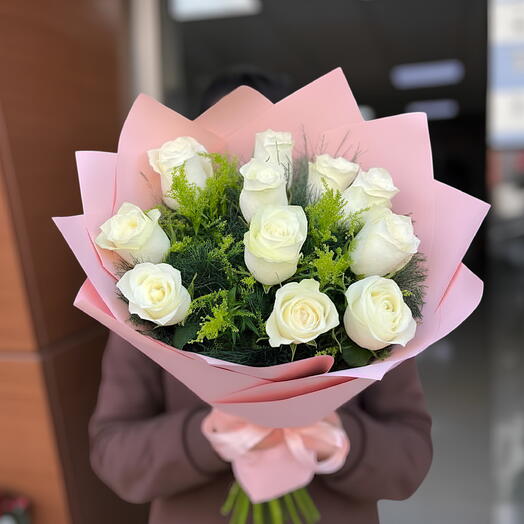 11 li Beyaz Gul Buketi