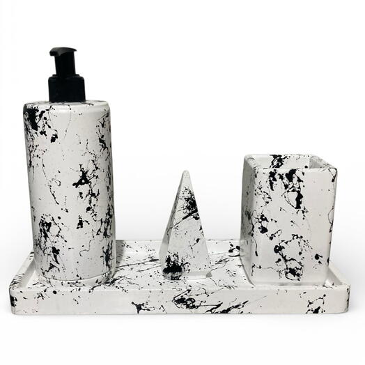 Banyo Seti-Siyah Beyaz-Yuvarlak