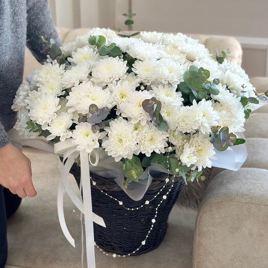 Beyaz Krizantem Sepeti