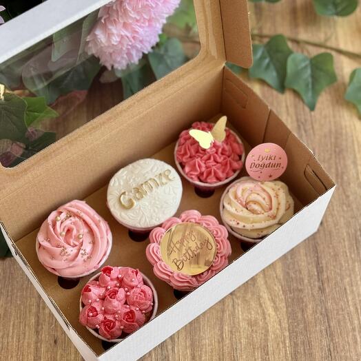Tasarım pembe Birthday cupcake box 6 lı