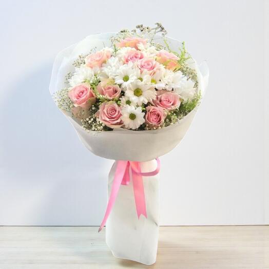 Phlox White Daisy Pink Rose Bouquet