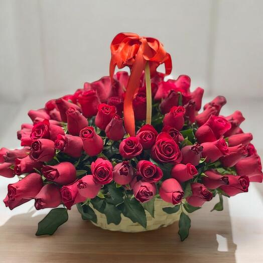 120 imported roses in the basket