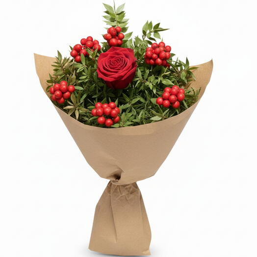 Passionate red rose and kokina bouquet
