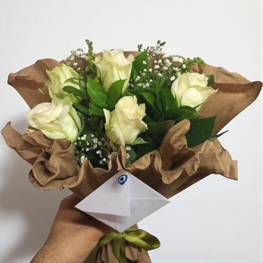 5 adet beyaz gul buketi