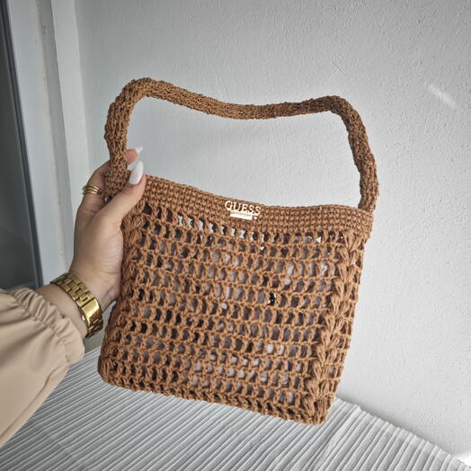 El Yapımı Örgu Çanta Kağıt İp Kahverengi