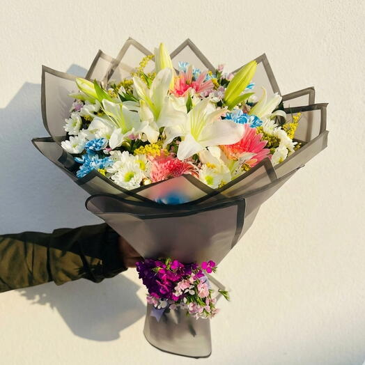 Renkli Lilyum ve Papatya Buketi