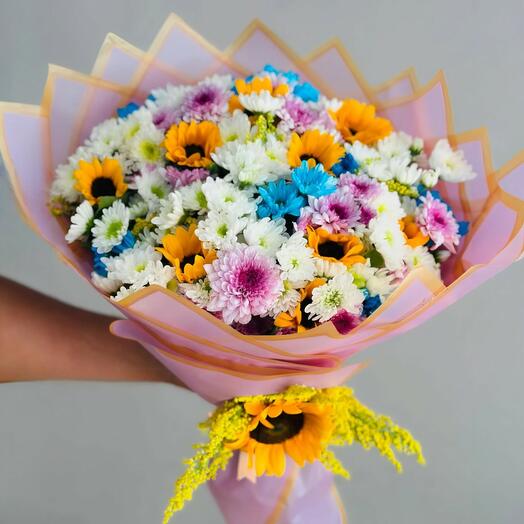 Renkli Papatya ve Ay Çiçeği Buketi