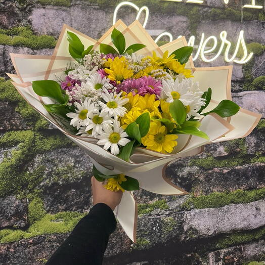 🌼 Orta Boy Sarı, Beyaz ve Pembe Papatya Buketi 🤍💛💗