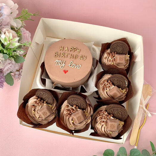 Chocolate Birthday Bento Cake   Cupcake Set