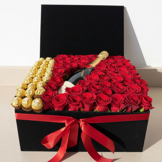Luxury Love Box: Roses, Chocolate, and Champagne