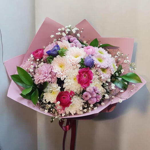 Krizantem ranunculus bouquet pink