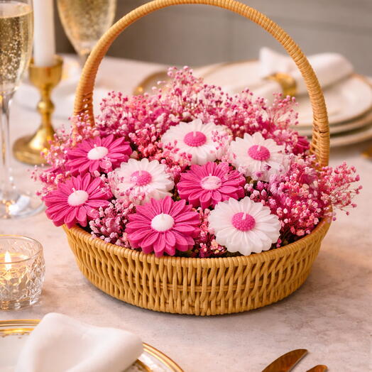🌸 Плетёная корзина для свечей с цветами
