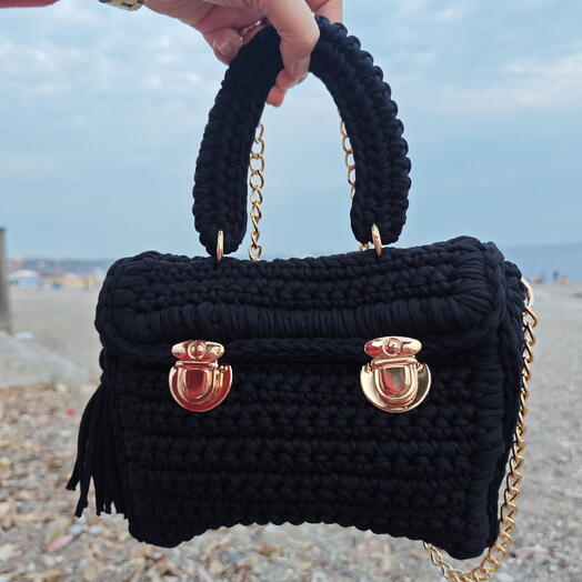 El Yapımı Örgu Penye Çanta Siyah