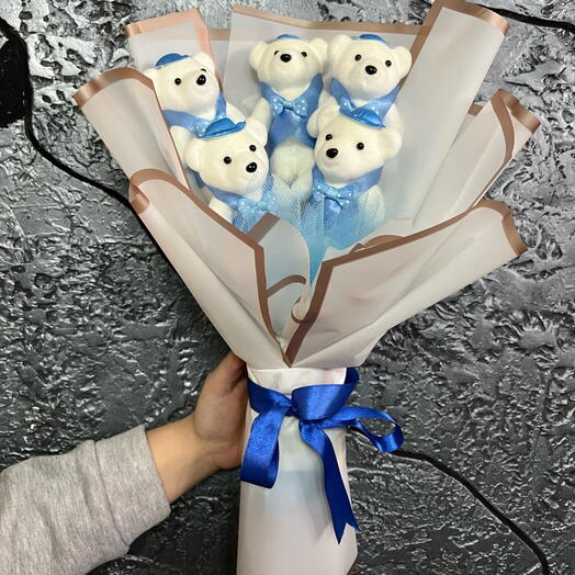 Mavi Strafor Ayıcık Buketi