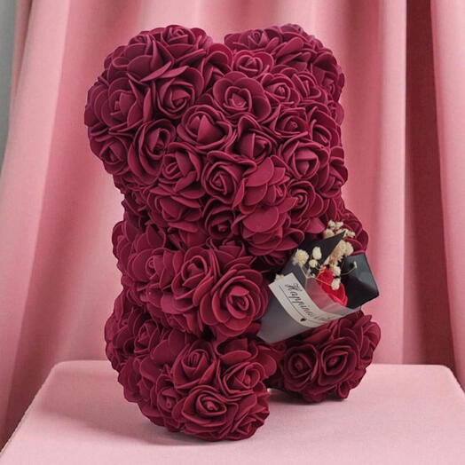 Burgundy rose teddy bear- bordo gul ayıcık