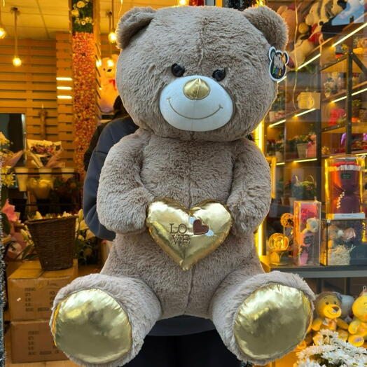 🤍🧸 Gold Kalpli Buyuk Peluş Ayıcık – 70 cm | Luks ve Romantik Hediye